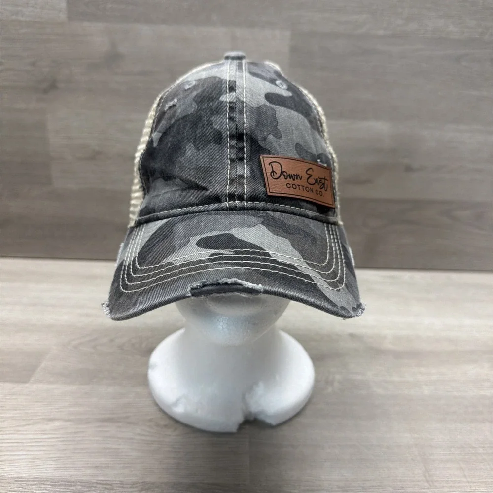 Down East Cotton Co. Distressed Camo Breathable Mesh Back Hat Unisex OSFM